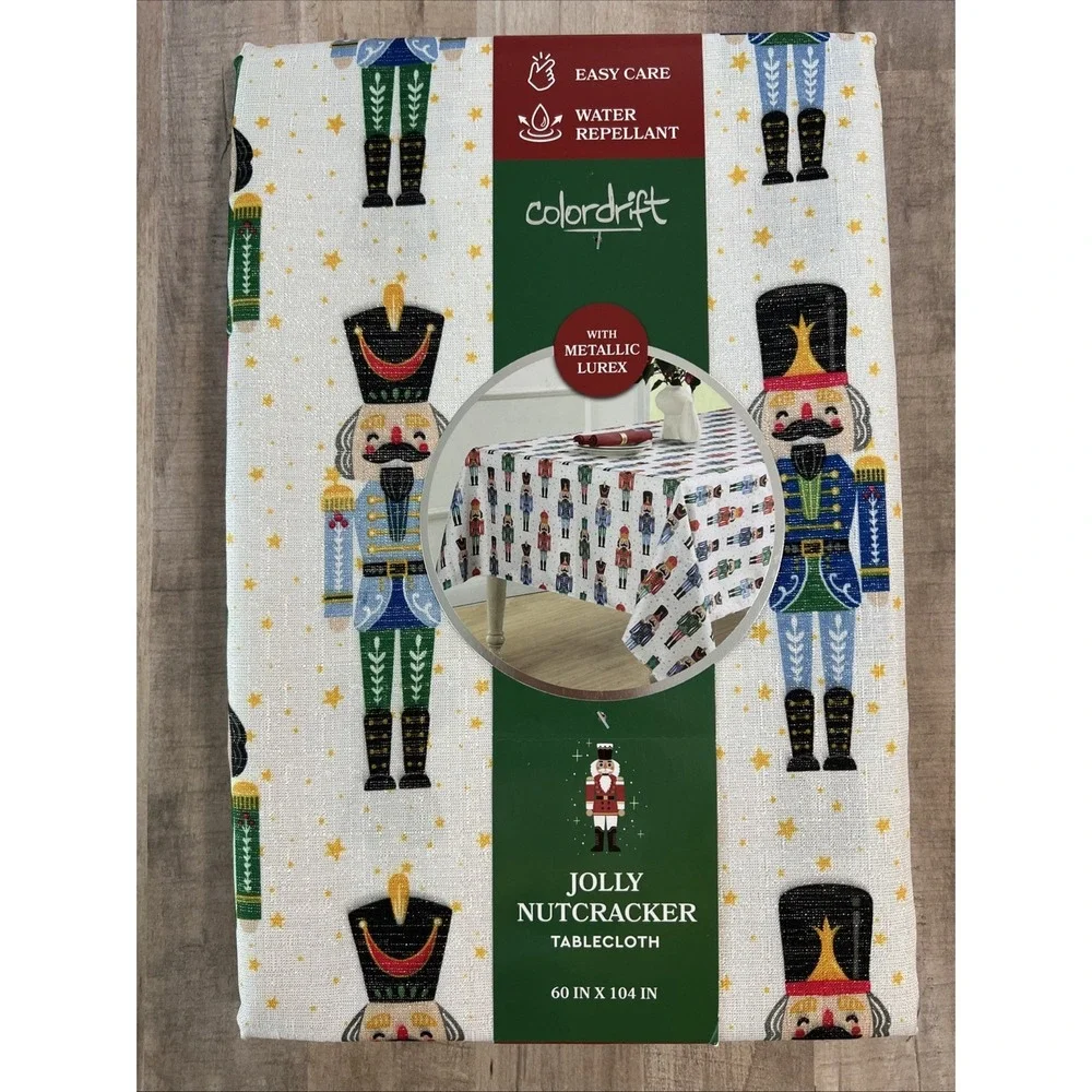 Colordrift Fabric Tablecloth 60 X 104 Jolly Nutcracker Oblong Metallic Polyester